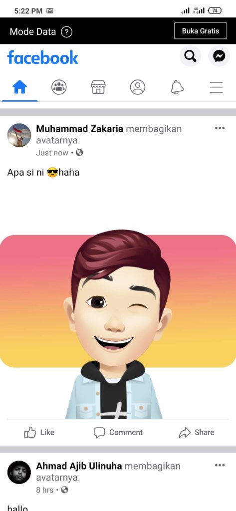 bukti membuat postingan facebook dengan avatar