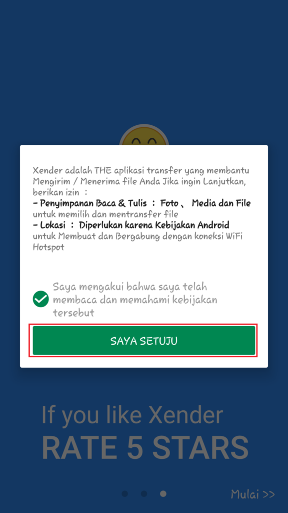 menyetujui menggunakan aplikasi Xender