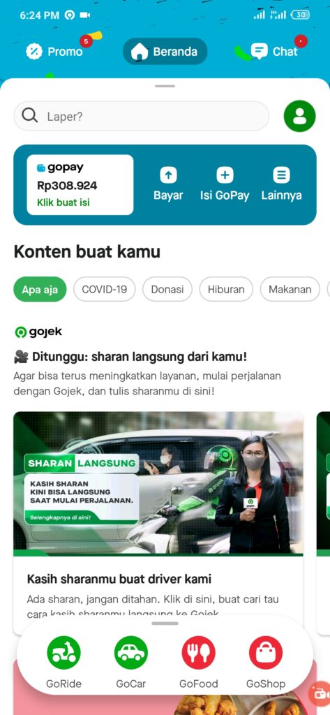 cara topup saldo goins dengan gopay