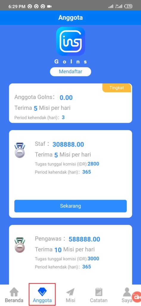 Cara Upgrade Anggota dari Aplikasi Goins Android