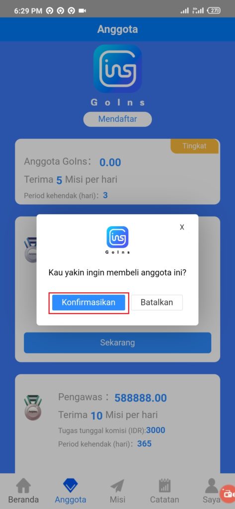 cara menjadi anggota stap pada aplikasi goins