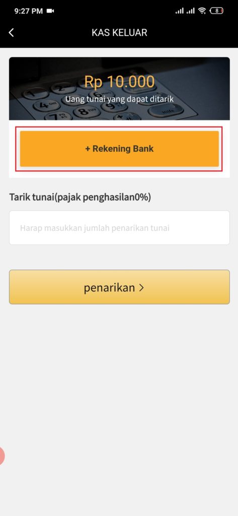 cara menambahkan rekening dari aplikasi S-Earn Android