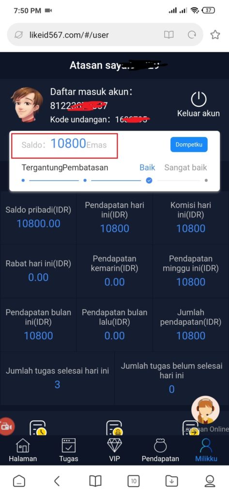 bukti pembayaran dari Aplikasi Like Share