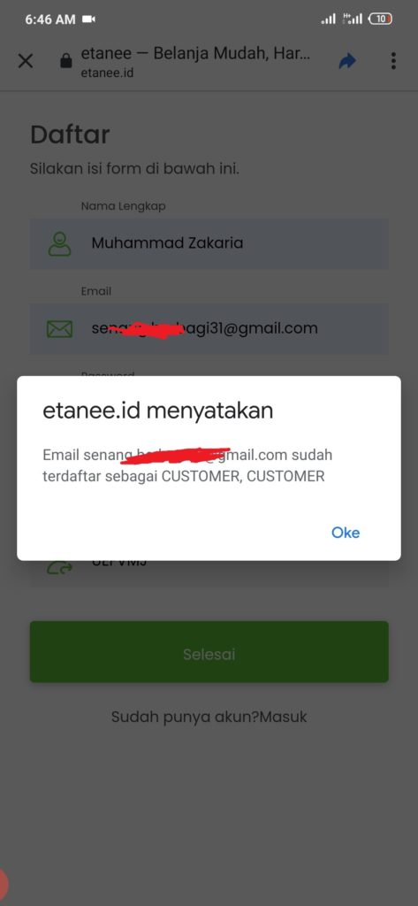 cara daftar dari Aplikasi Etanee Android