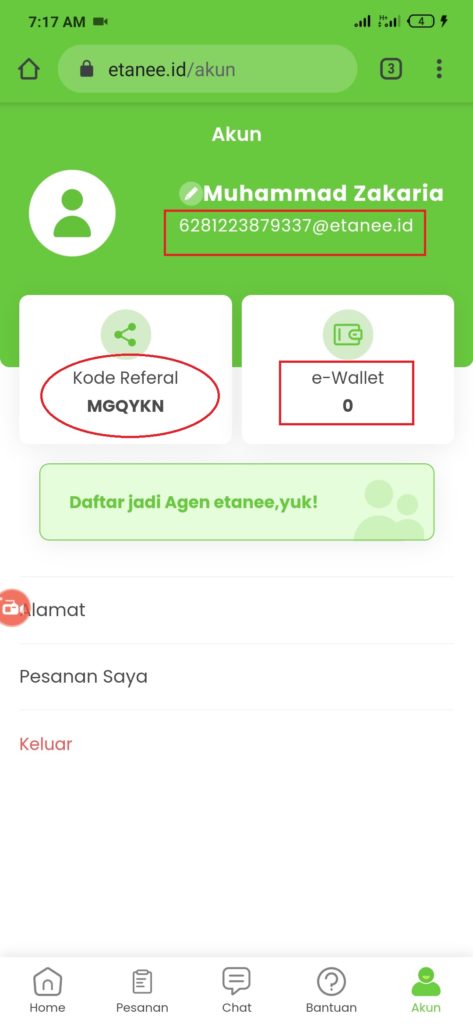 verifikasi kode undangan dari aplikasi Etanee