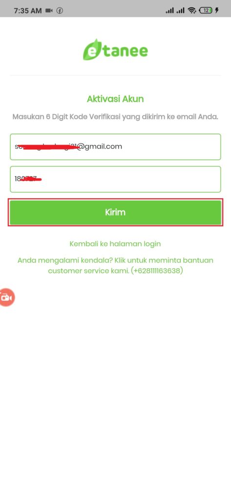 cara melakukan verifikasi pada aplikasi etanee 