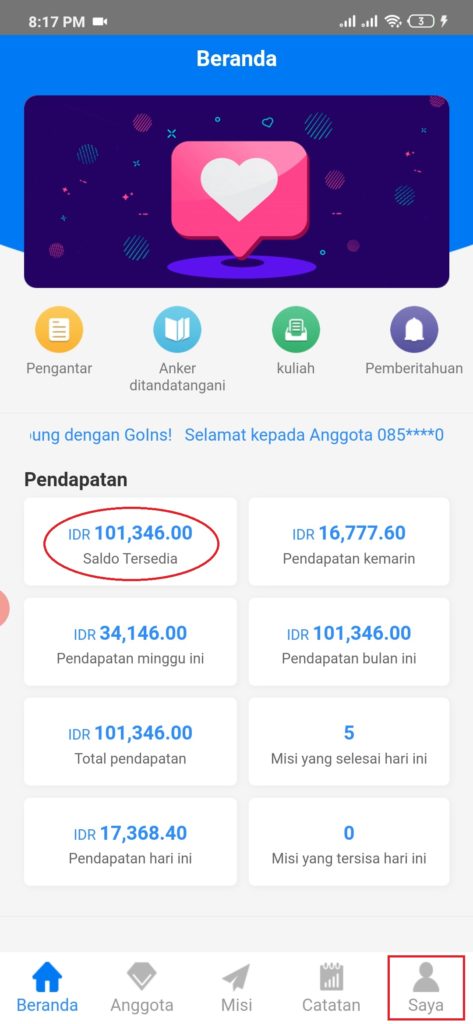 Cara Melakukan Penarikan Uang dari Aplikasi Goins 