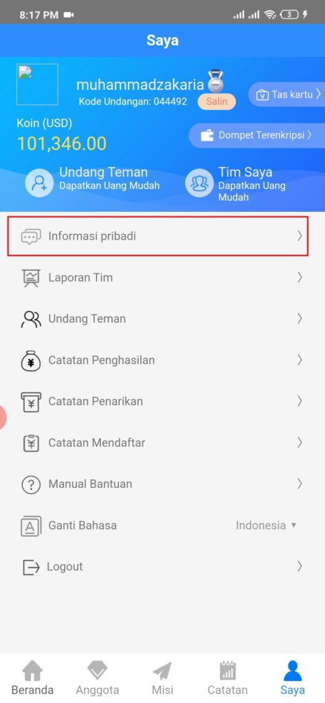 cara mengisi informasi penarikan uang dari aplikasi goins