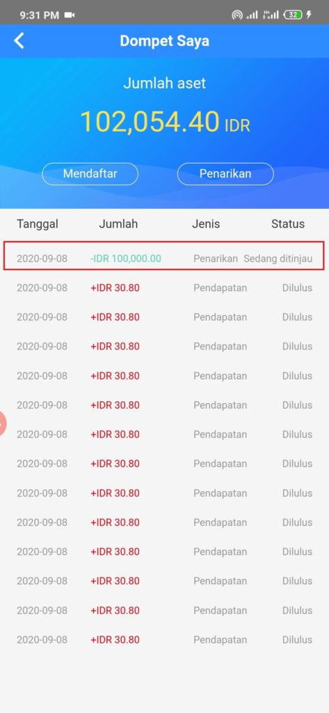 bukti hasil penarikan sedang ditinjau