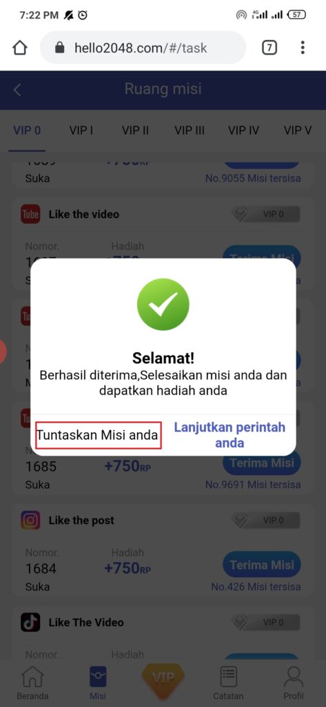 cara menyelesaikan misi dari aplikasi Like Android