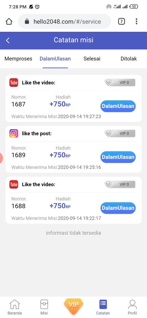 cara mengerjakan misi dari Aplikasi Like