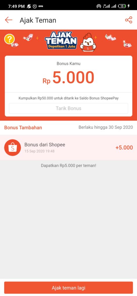 cara mengundang temen di aplikasi shopee untuk mendapatkan saldo shopeepay