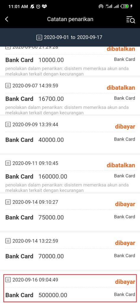 Bukti penarikan Terbaru dari Aplikasi S-Earn Android