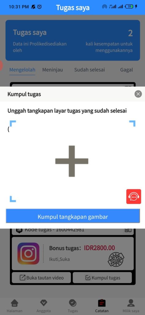 cara unggah tugas dari aplikasi pro like