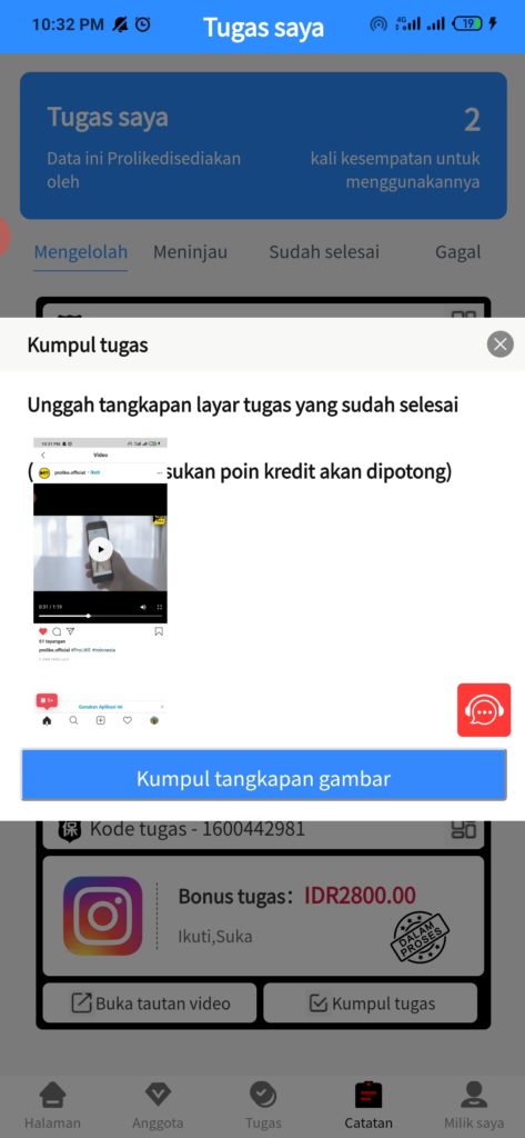 cara kumpul tugas dari aplikasi pro like