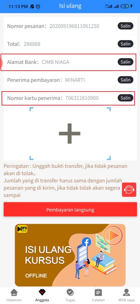 cara deposit Aplikasi ProLike