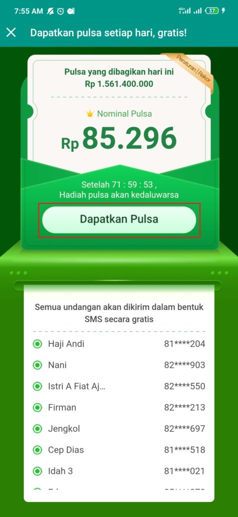 pulsa gratis dari aplikasi michat