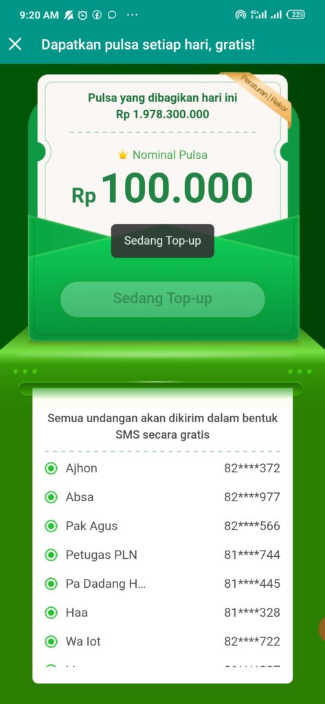 pulsa gratis michat