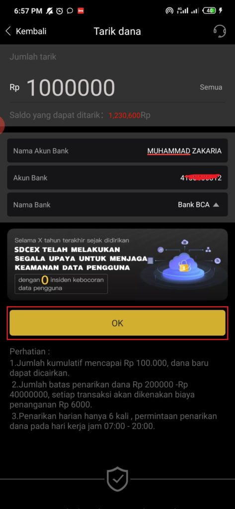 Cara Menarik Uang dari Aplikasi SDCEX Android