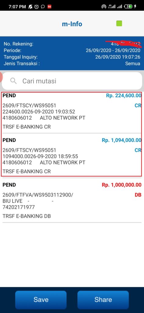 Bukti Pembayaran dari Aplikasi SDCEX Android