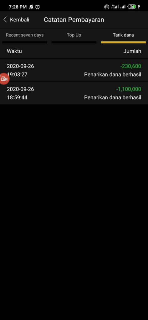 Bukti Penarikan Berhasil dari Aplikasi SDCEX Android