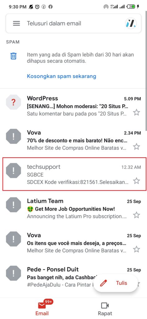 kode verifikasi dari aplikasi SDCEX