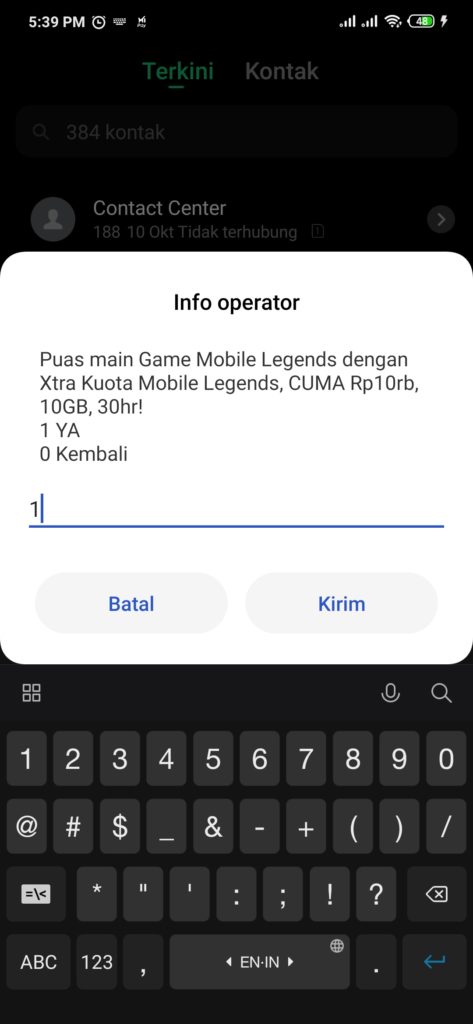 Membeli Paket Game Mobile Legends ke operator XL