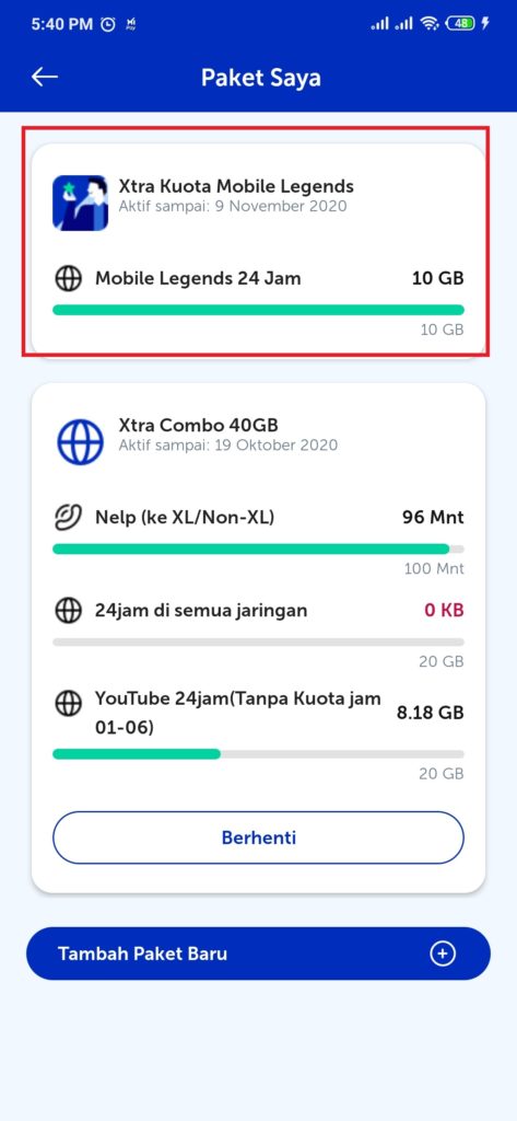 Paket Kuota Extra Game Mobile Legends dari XL
