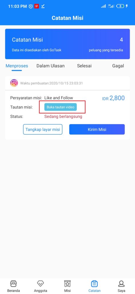 cara menyelesaikan misi aplikasi Gotask