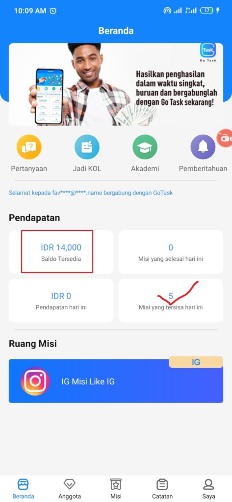 selesaikan misi Aplikasi Gotask