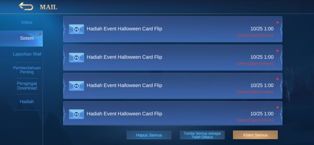 Bukti Hadiah dari Event Halloween Mobile Legends