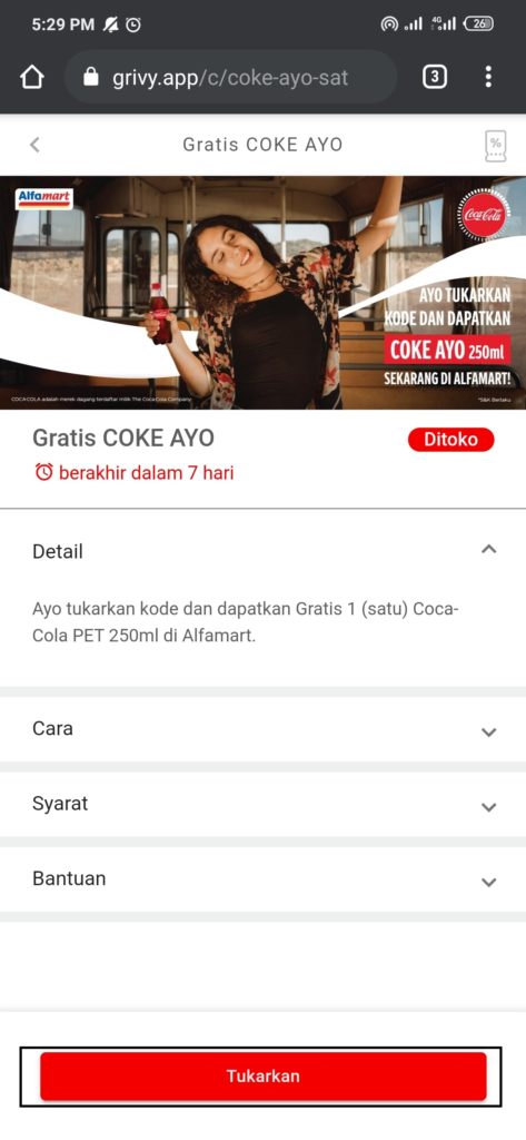 cara mendapatkan coca cola gratis dari situs Grivy Barcode