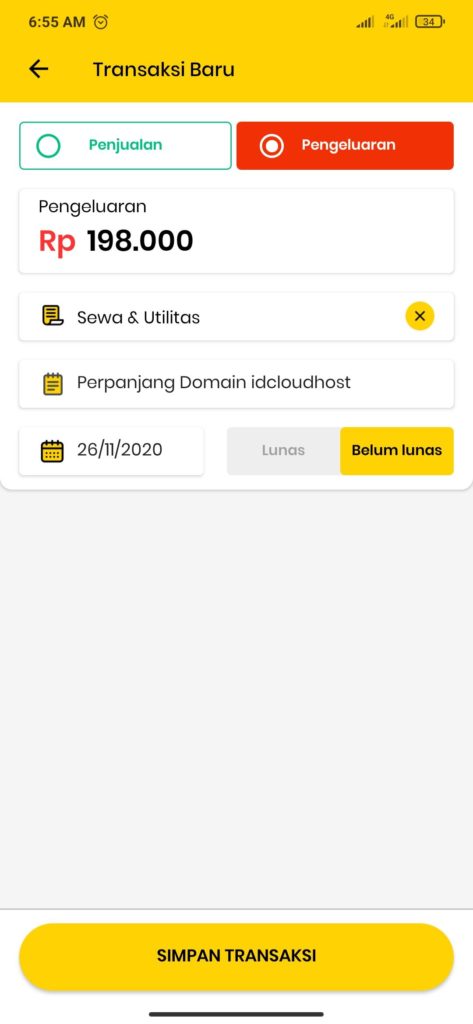 cara membuat transaksi aplikasi Bukukas