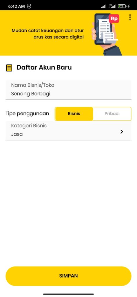 cara daftar akun baru aplikasi bukukas