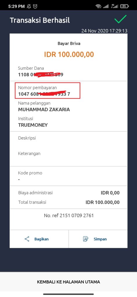 cara topup aplikasi truemoney dengan rekening bank