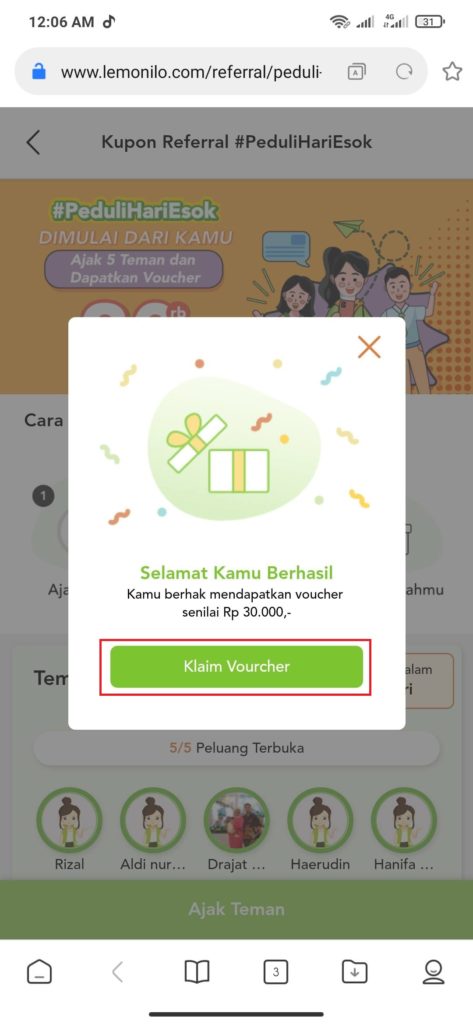 cara klaim voucher lemonilo