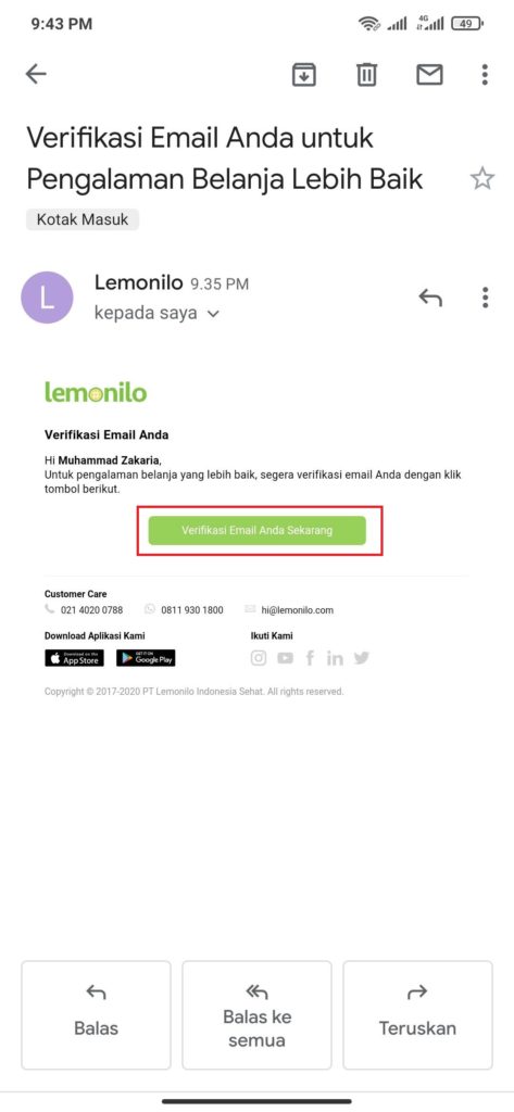 cara verifikasi akun lemonilo