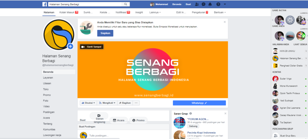 Halaman facebook versi klasik