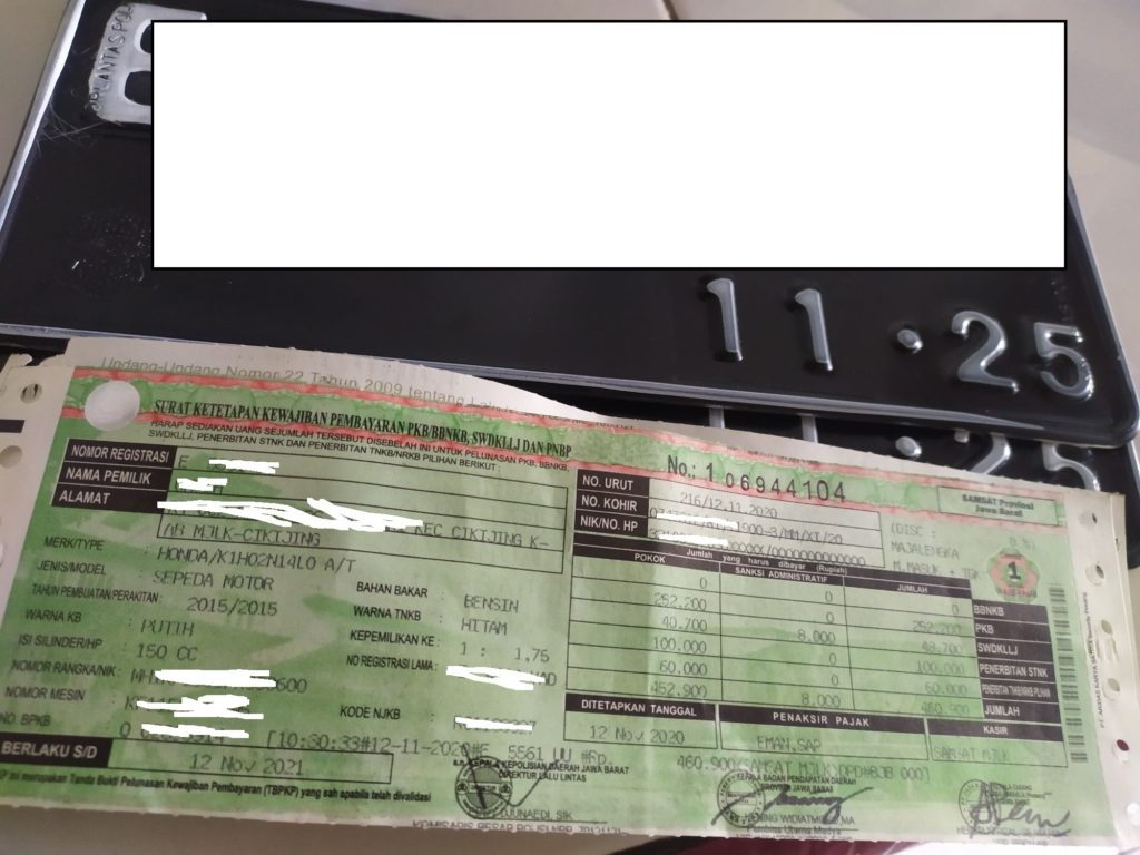 Plat Nomor dan STNK Mutasi berhasil dan balik nama