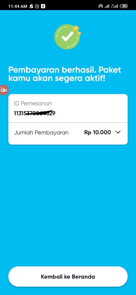 paket Byu berhasil aktif