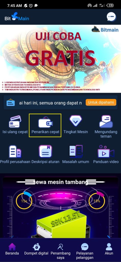 cara melakukan penarikan dari aplikasi Bitmain