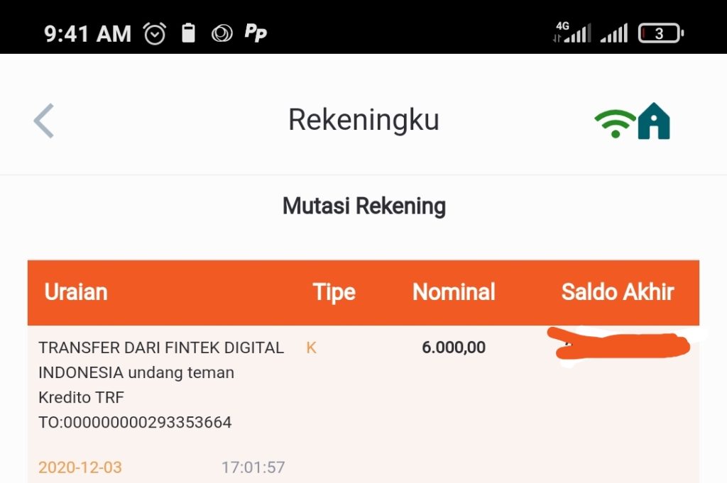 Bukti Pembayaran dari Aplikasi Kredito