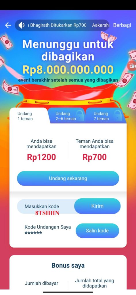 Kode undangan dari aplikasi shareit