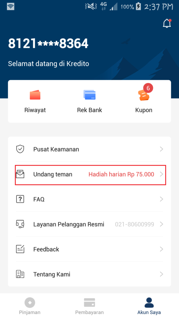 cara mengundang temen dari aplikasi kredito