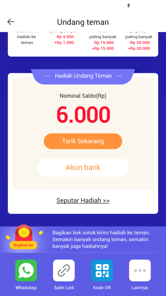 hadiah uang dari aplikasi kredito