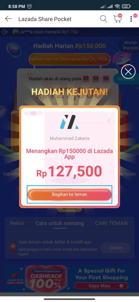 Hadiah dari Lazada untuk pengguna baru 