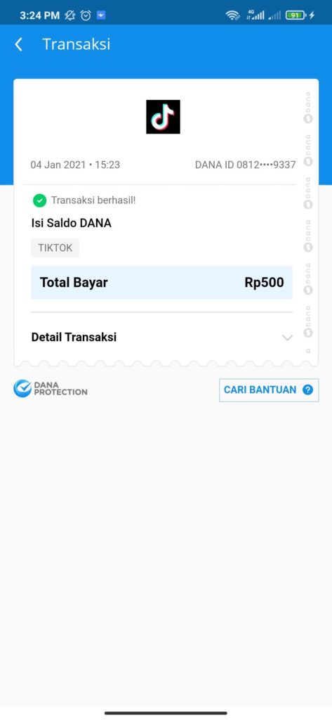 Bukti Saldo Dana dari Aplikasi TikTok
