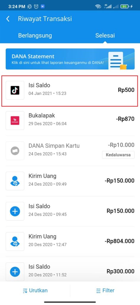 penarikan saldo dana