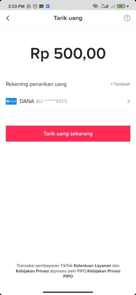 tarik uang dari aplikasi TikTok ke Dana