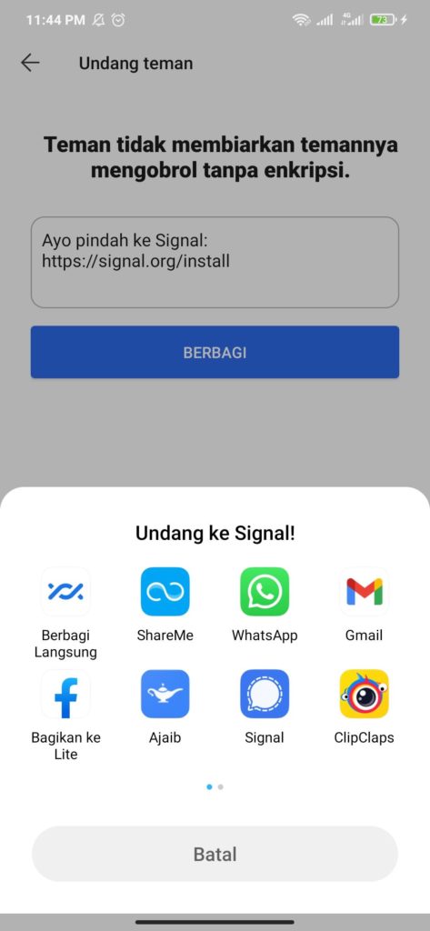 Undang Teman Menggunakan Aplikasi Signal